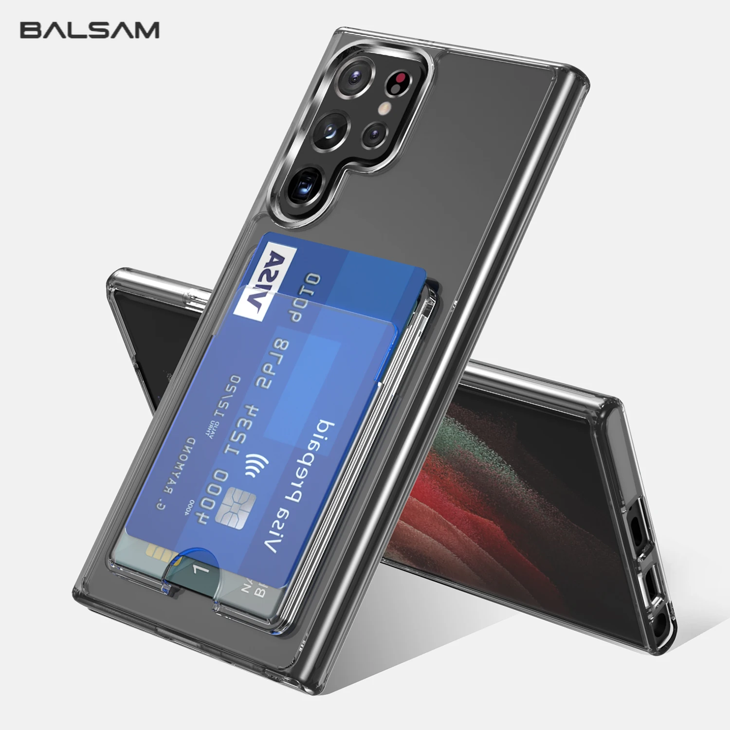 Kartensteckplatz-Halter, Brieftasche, transparente Hülle für Samsung Galaxy S24 S23 S22 S21 S20 Note 20 Ultra 10 Plus, stoßfeste, klare Hartschale