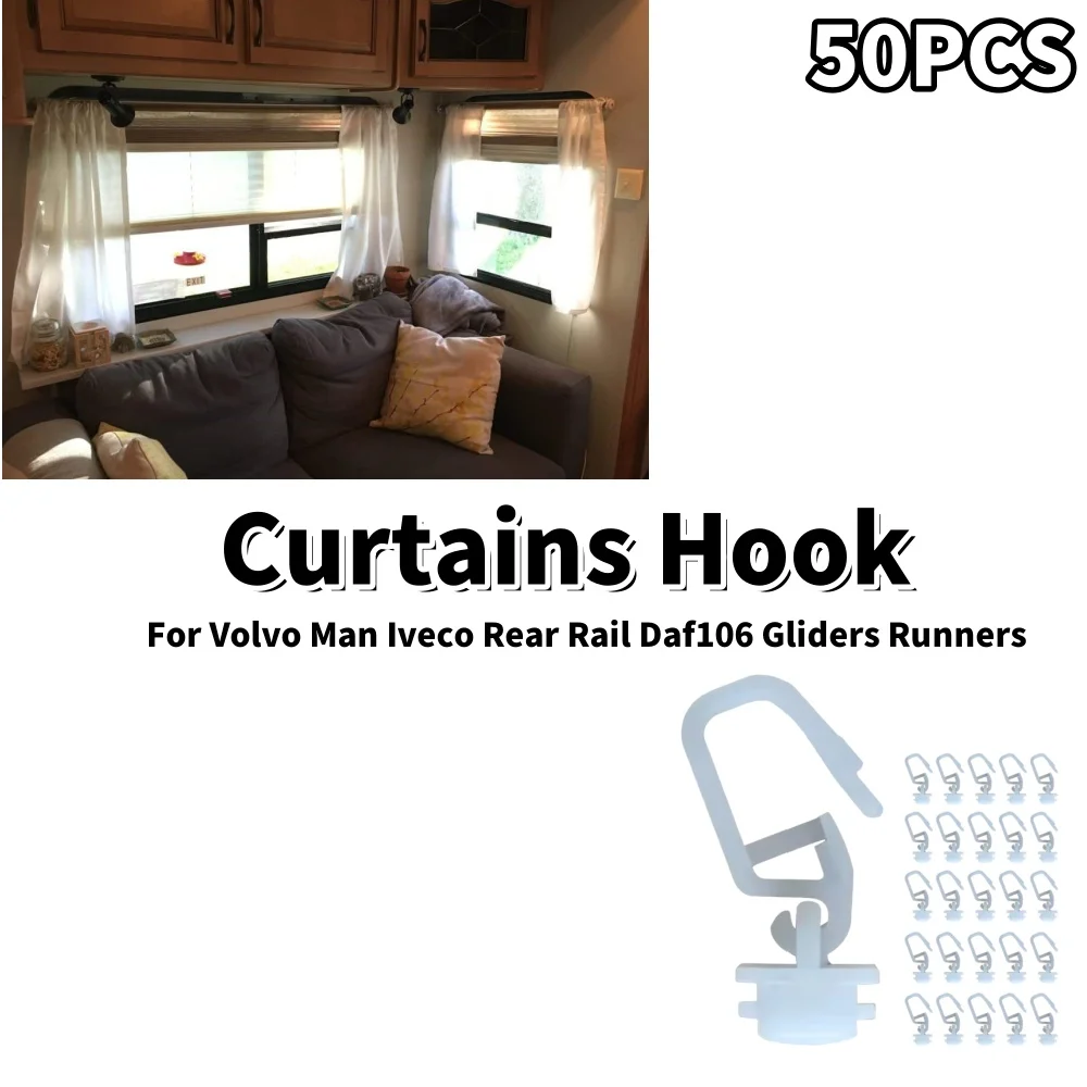 

50pcs Caravan Curtain Hook Motorhome Interior Curtain Sunshade Fastener Clip For Volvo Man Iveco Rear Rail Daf106 Gliders Runner