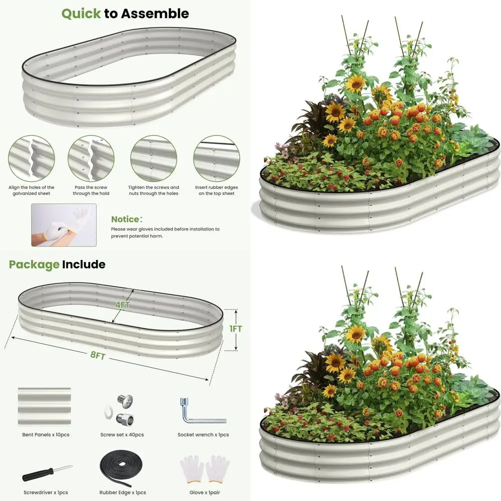 

Oval 8ft x 4ft x 1ft Metal Garden Bed, 12 Elevated for Outdoor Vegetables, Flowers, Herbs in Pearl White