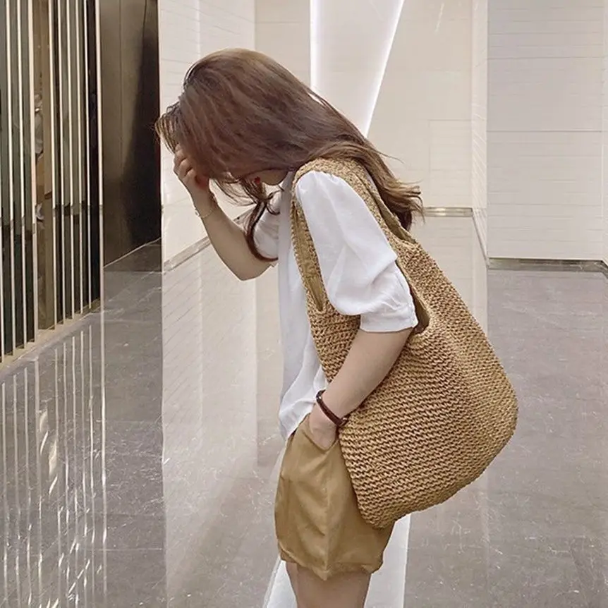 

2025 NEW Fashion Women Shoulder Bags Paper Woven Female Handbags Large Capacity Summer Beach Straw Bags Casual