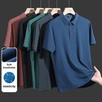 M-9XL Polo de verano para hombre, nueva camiseta de manga corta de secado rápido de seda helada de malla transpirable, Tops deportivos elásticos, ropa para hombre