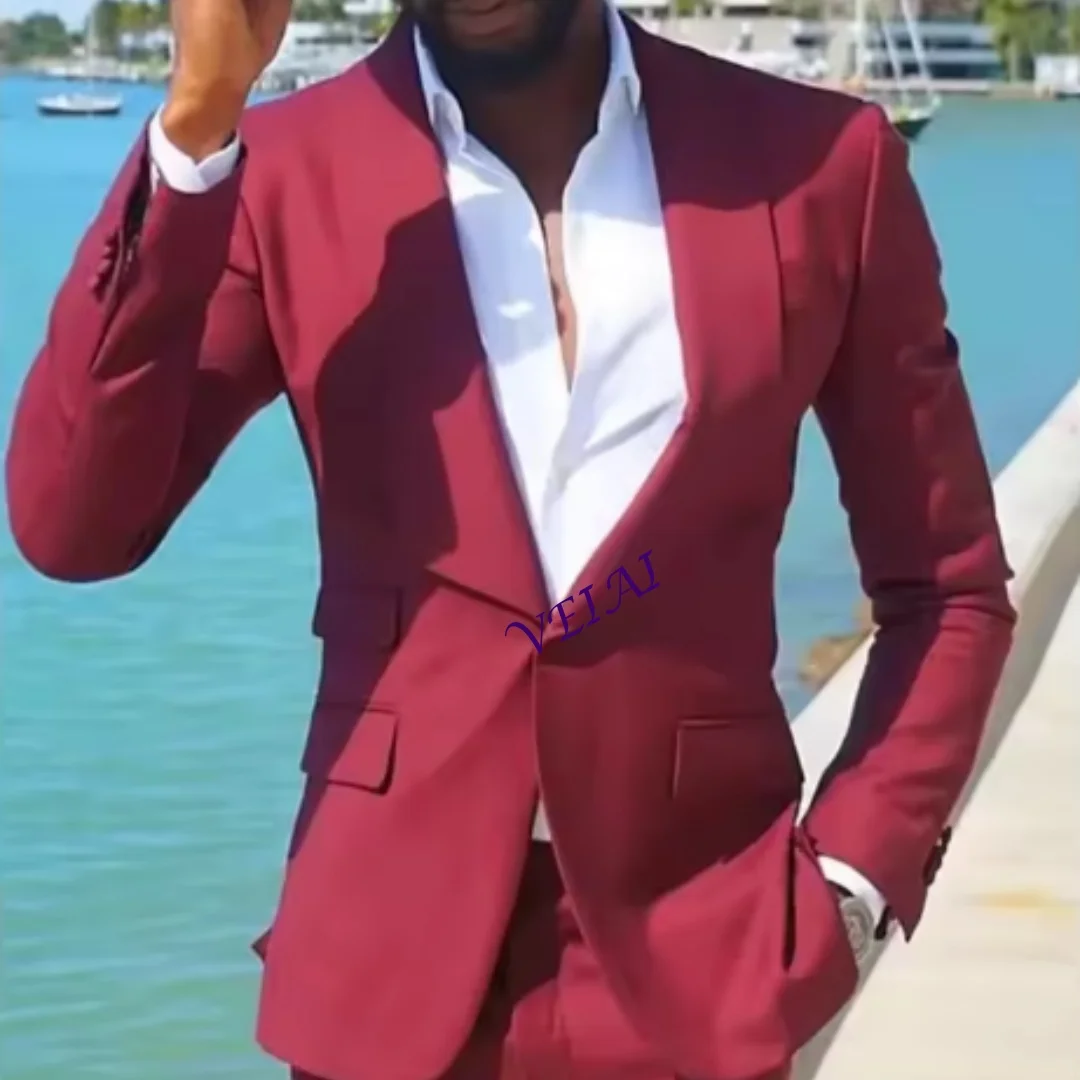

CustomizedHigh Quality Red Men Suits Slim Fit Wedding Outfits Single Breasted Shawl Lapel Luxury 2 Piece Jacket Pants+ Set Costu