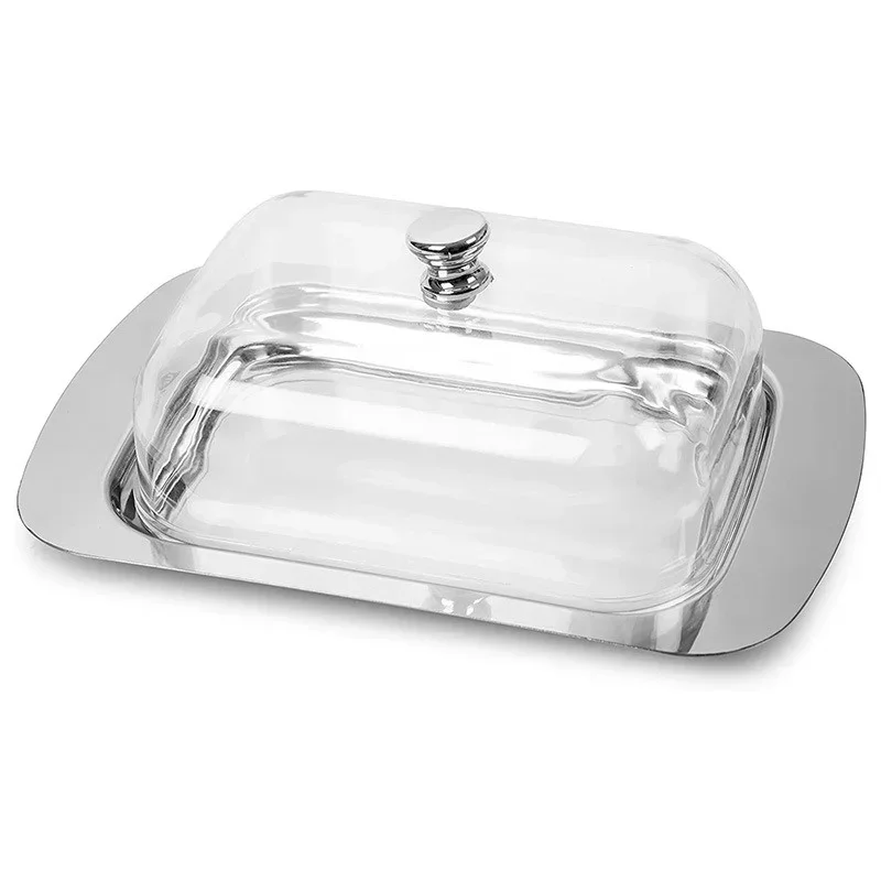 JUSTINLAU Stainless Steel Butter Box Butter Box Solid Cheese Storage Box with Lid Western-style Butter Cheese Bread Plate