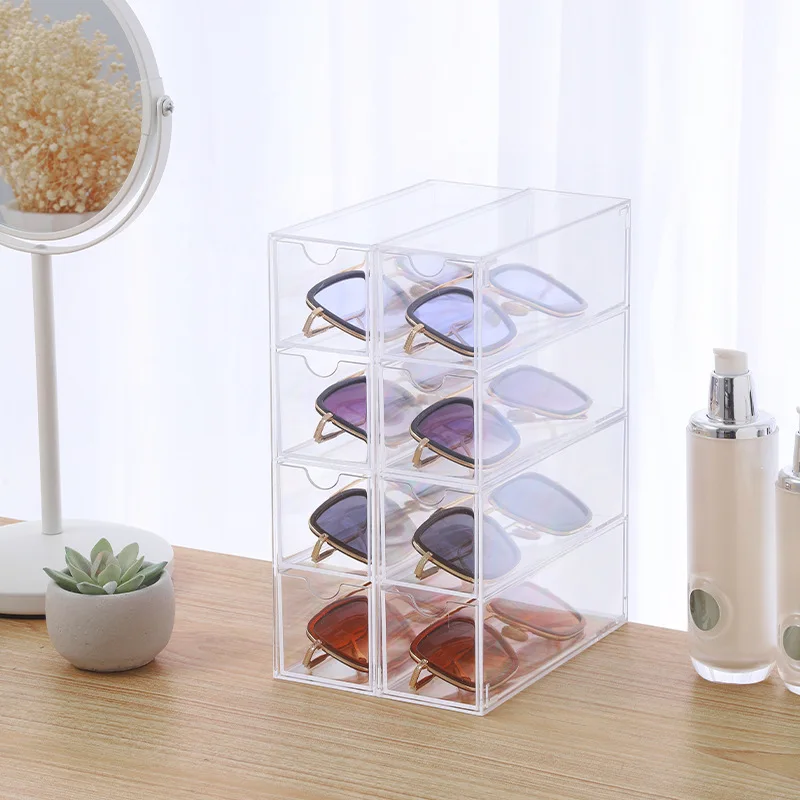 4 Layers Glasses Storage Box Acrylic Organizer Cosmetics Makeup Organizer Storage Drawers Pen Case Stackable Display Holder