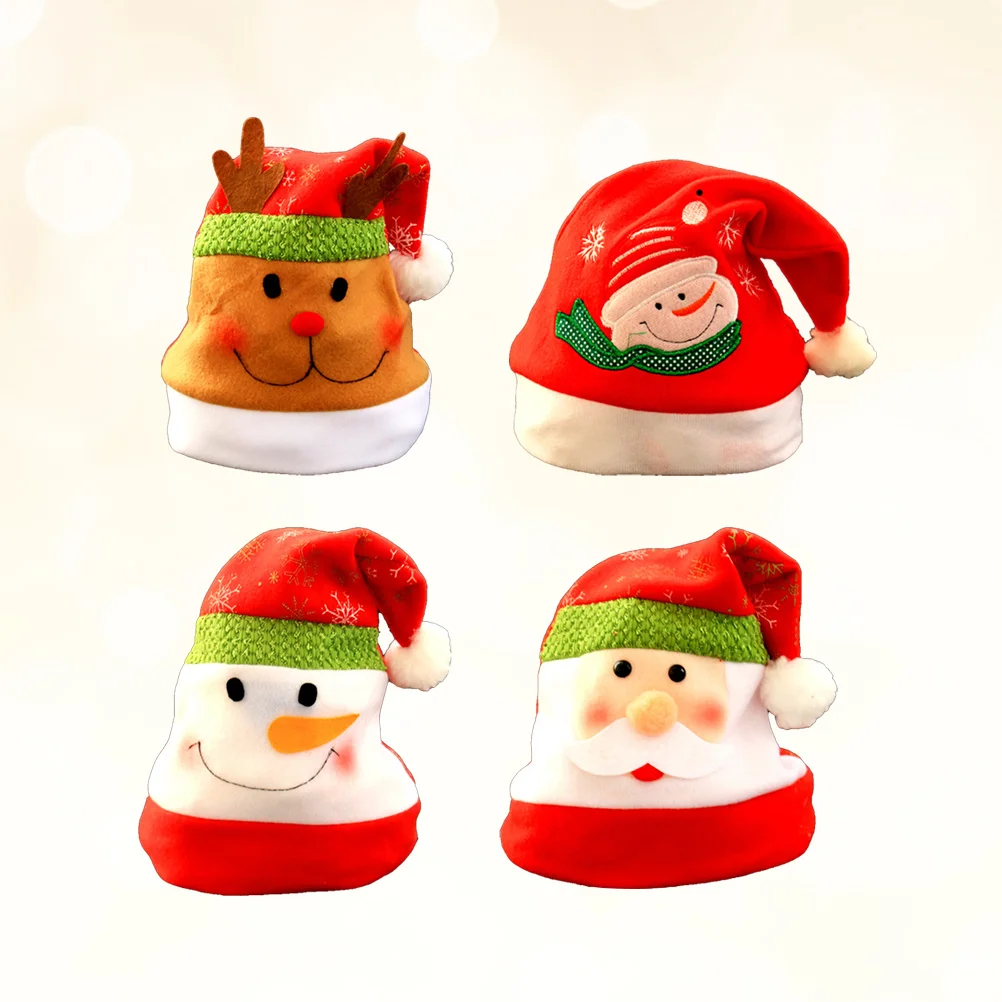 

4Pcs Christmas Party Hats Cartoon Santa Hat Brim Headdress Decorations Favors for Adult Holiday Costume Christmas Hats