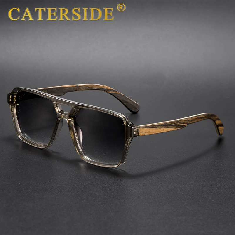 CATERSIDE Piloten-Sonnenbrille für Herren, Massivholz-Bügel, flaches Doppelbrücken-Design, Sonnenbrille für Damen, Sommer-Outdoor-Modebrille – Detail 2