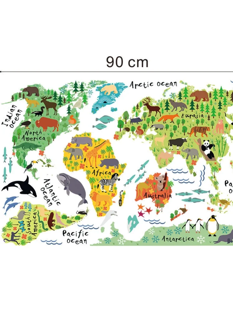 Animals World Map DIY Wall Stickers for Boys Children Bedroom Kids room Removable Wall Decor Sticker for Kindergarten Classroom
