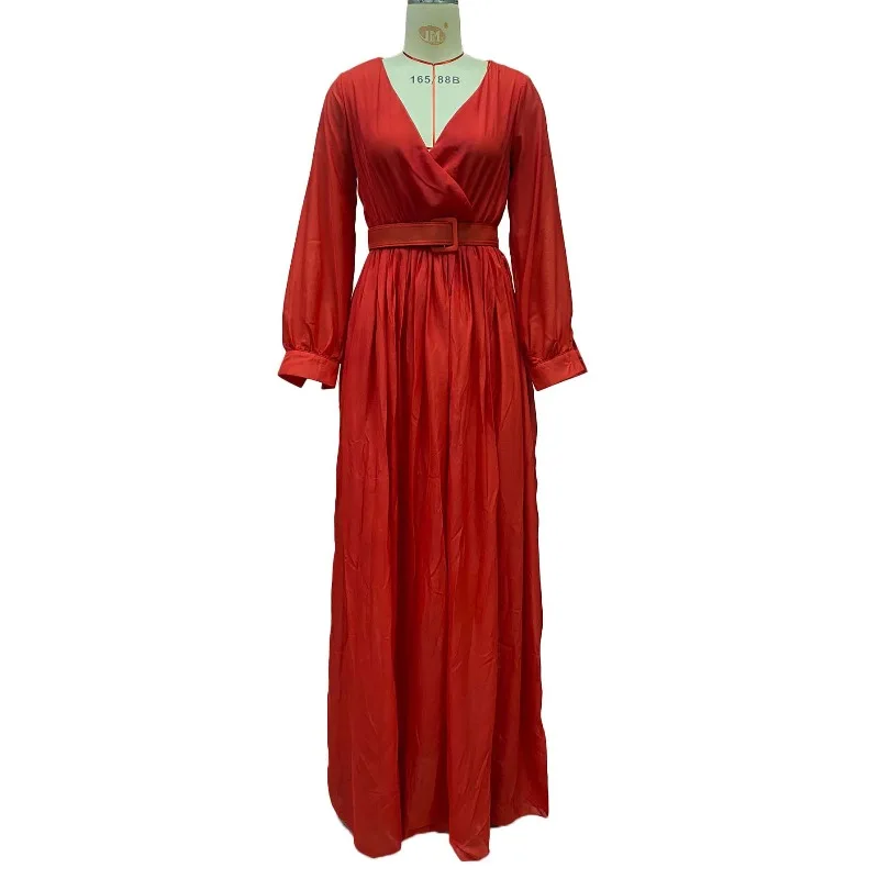 

Customized Customized Plus Size Dresses 2025 New Beaded Hot Diamond Long Sleeve Belt Chiffon Dress Loose Floor Dragging Long Dre