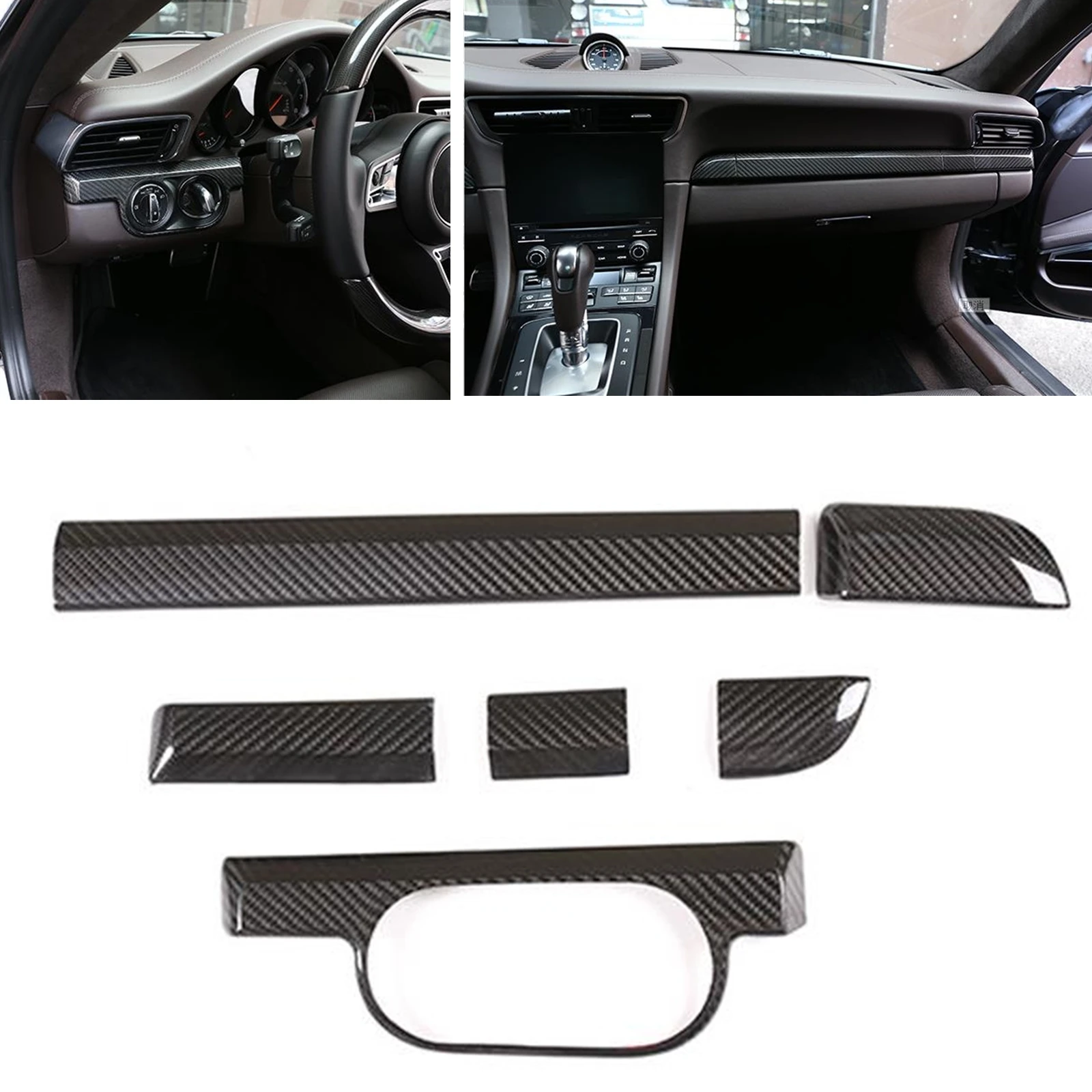 6PCS Dashboard Trim Sticker Dash Center Board Console Cover Strip For Porsche 718 Boxster Cayman 911 2013-2020