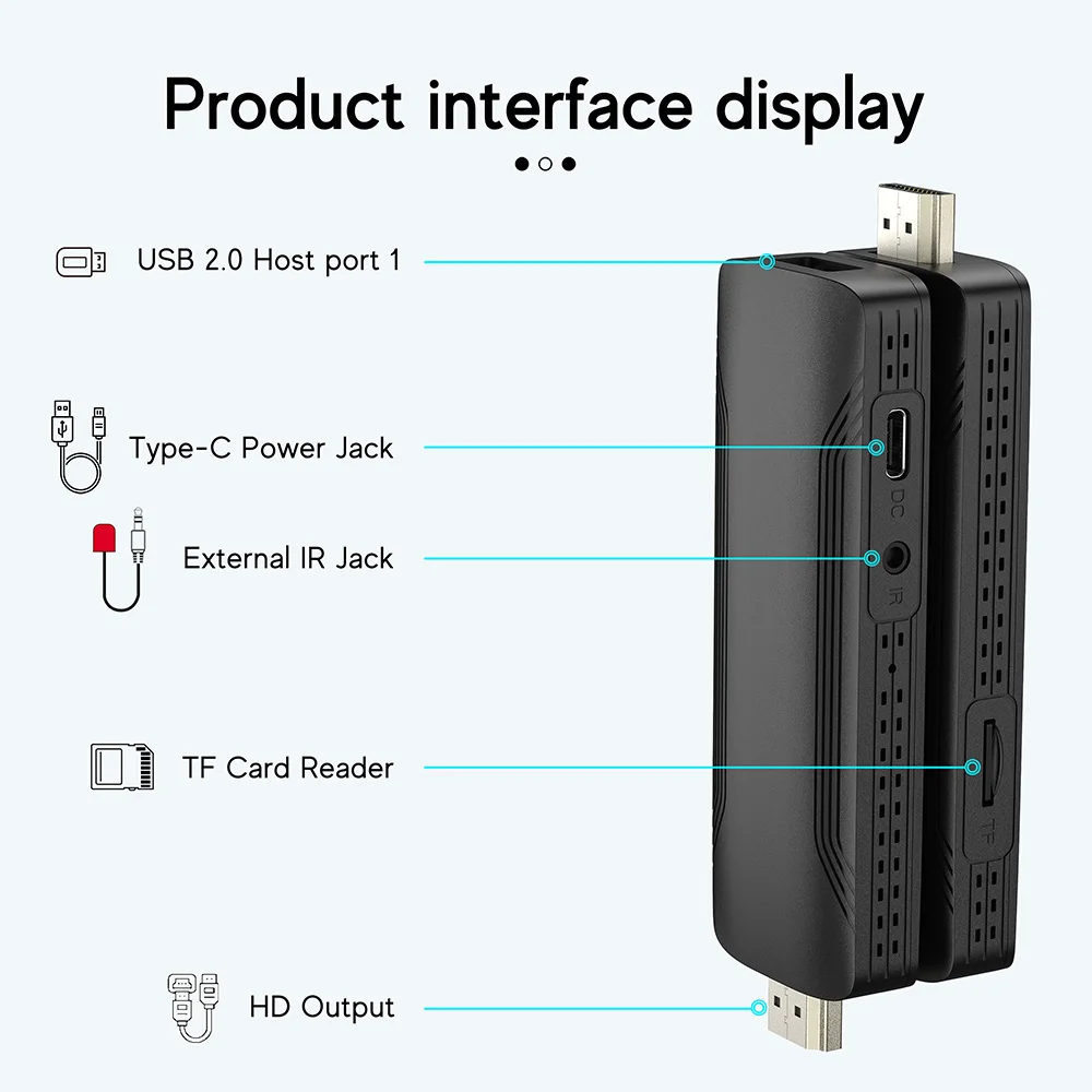 DQ03 Mini TV Stick Android 10 with Quad Core ARM Cortex A53 CPU 2GB 16GB Support 4K@60fps HDR10+ H.265 2.4G&5.8G Dual Wifi Porta