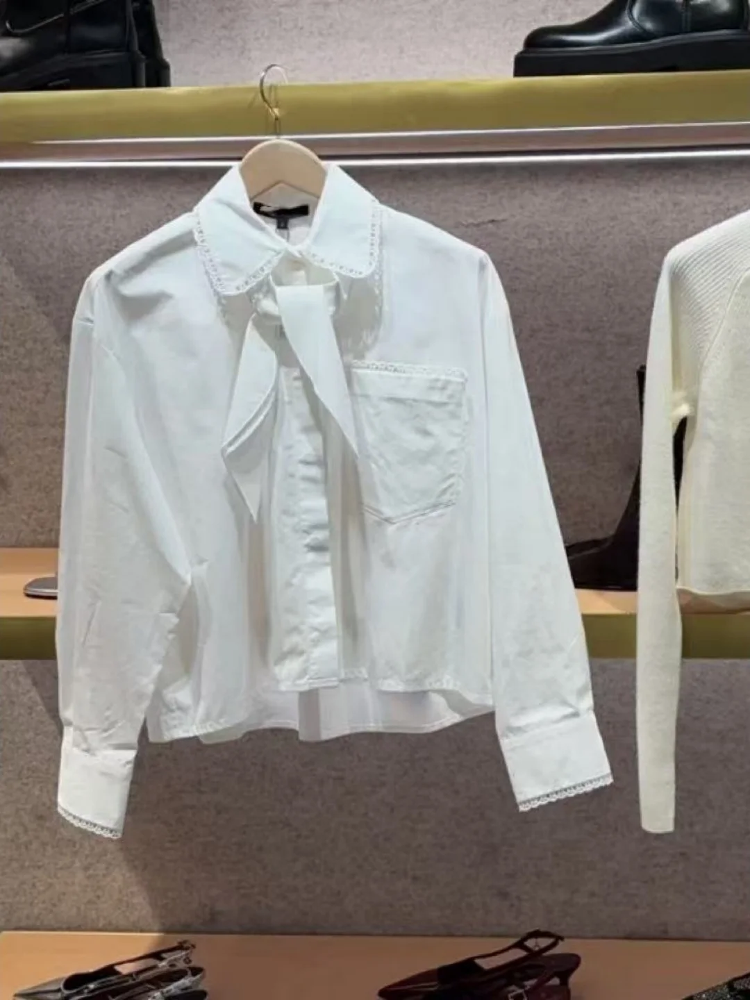 

Милый кружевной ажурный воротник из чистого хлопка, длинный женский топ све irt, ранняя весна, белый передний или ба, длинный кукольный воротник