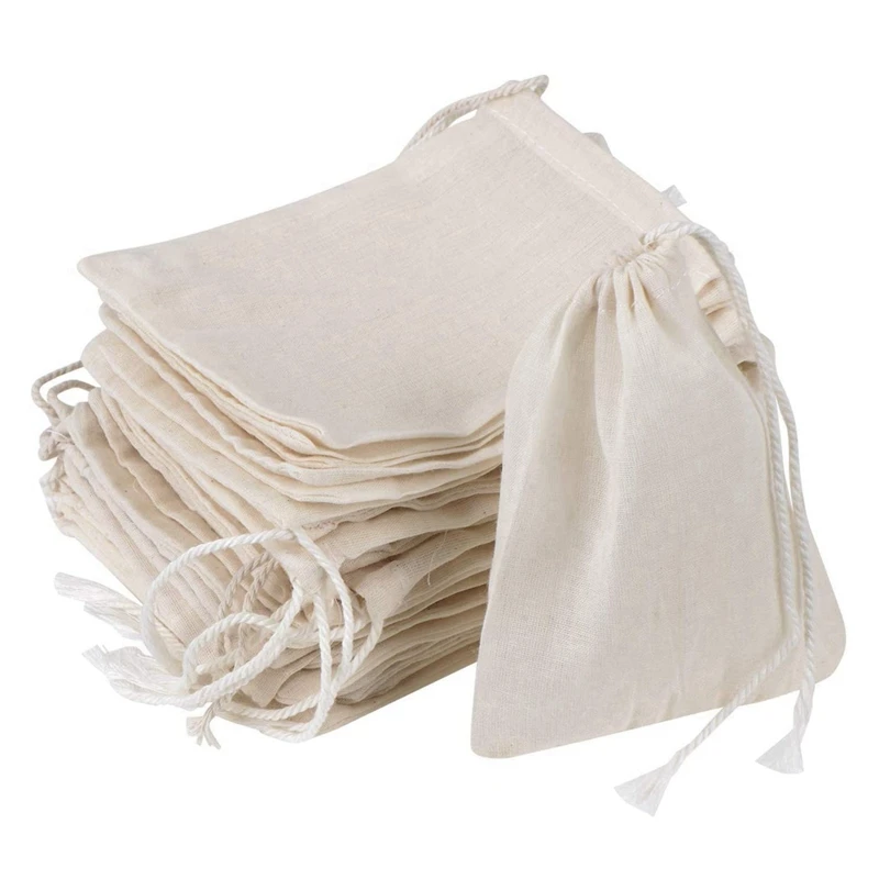 

500 Pieces Drawstring Cotton Bags Muslin Bags,Tea Brew Bags (4 X 3 Inches)