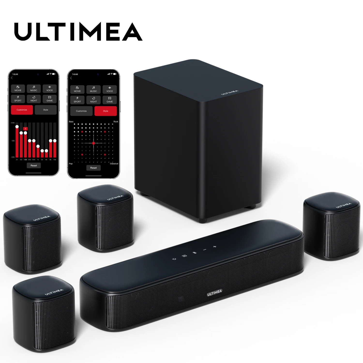 

ULTIMEA 7.1 Channel Virtual Surround Soundbar,Home Theater TV Speakers ,Peak Power 330 Watts,Smart App Control, Aura A40, Black