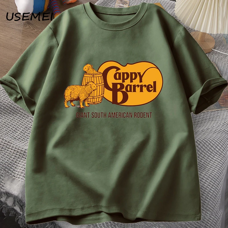 Cappy Barrel Capybara T-shirt Men Summer Cotton Short Sleeve Casual Graphic Tee Shirt Men's Clothes Streetwear 90s T Shirts Top