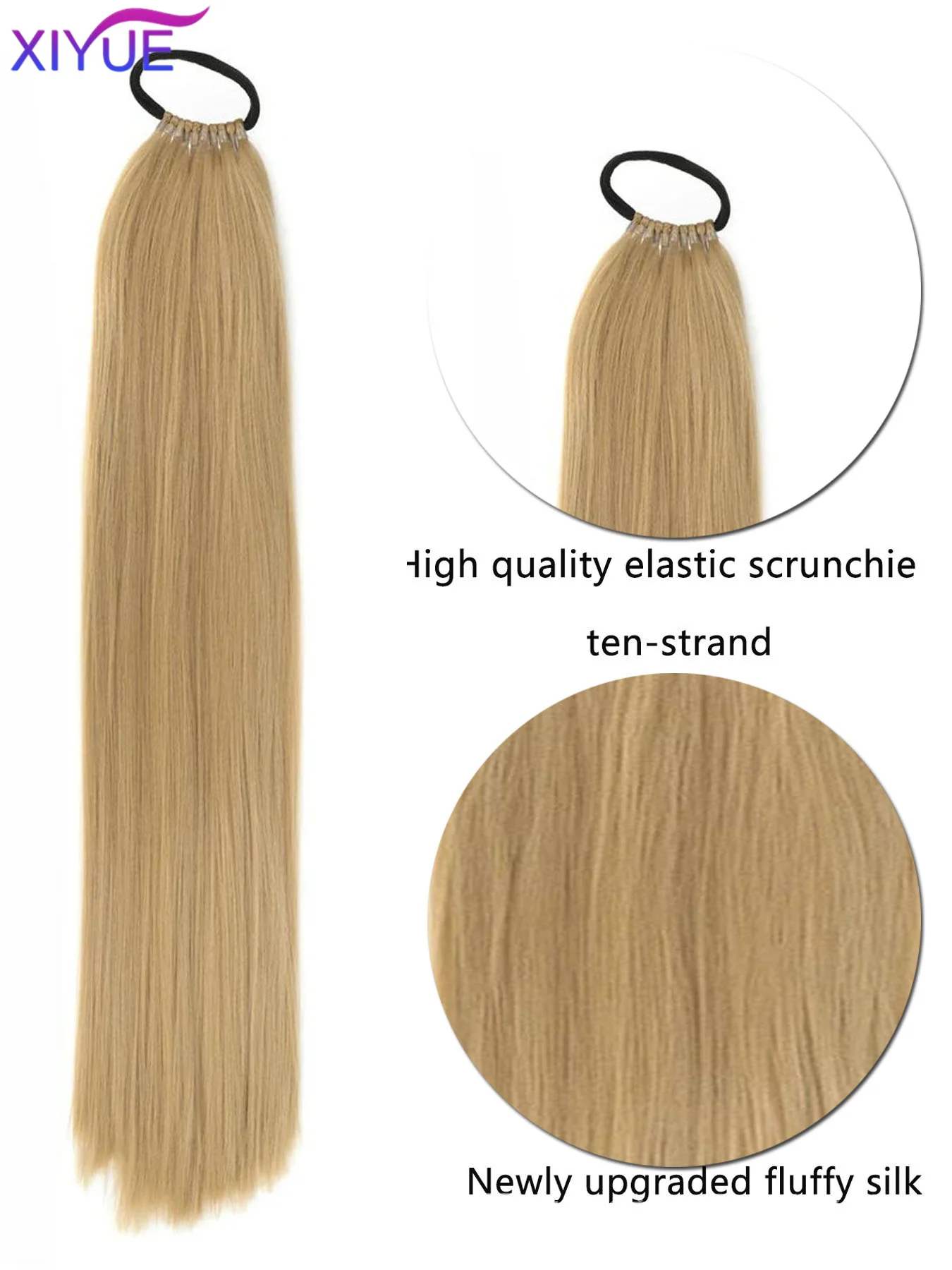 XIYUE Long Straight Ponytail Wig Synthetic Hair Extensions 24inch Elastic Band Ponytail Natural Fake Hairpiece For Women