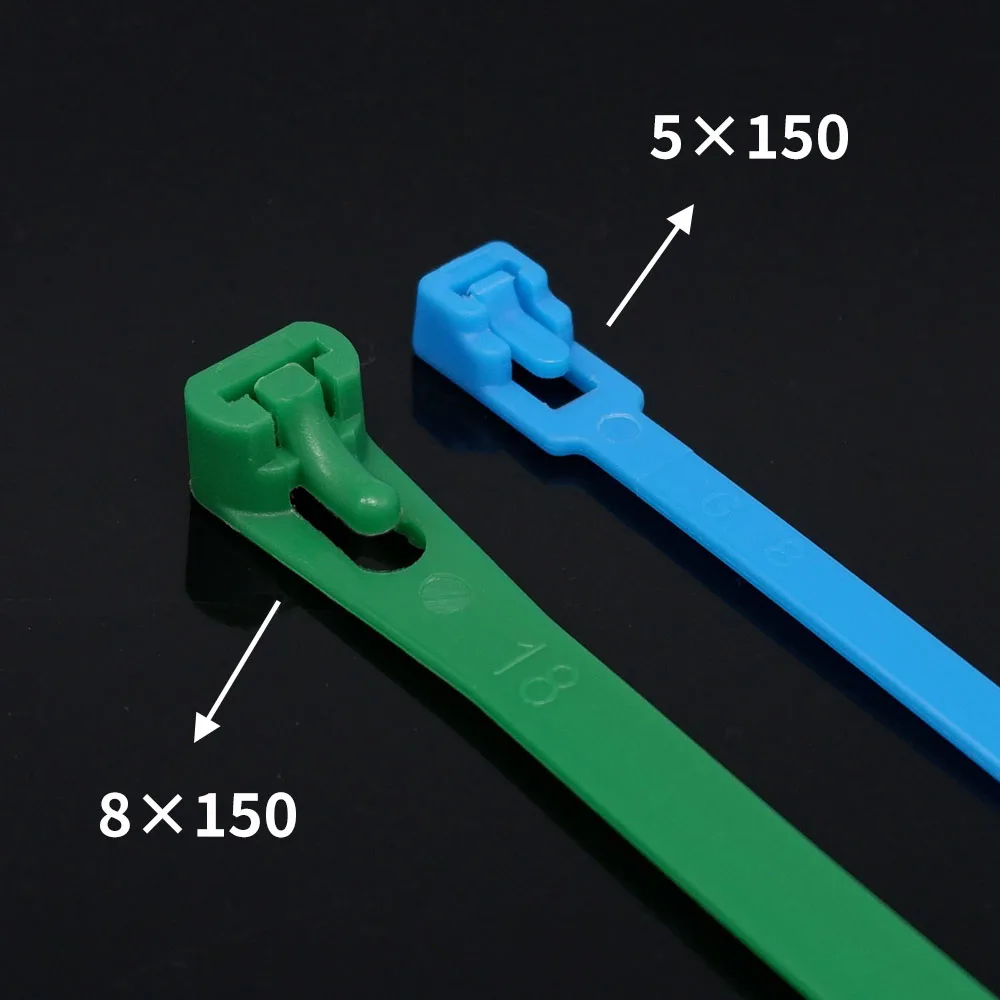 100 Stück 4/5 x 150 mm/200 mm lösbarer Kabelbinder aus Kunststoff, wiederverwendbar, Schlaufenwickel, Nylon-Reißverschluss, Bündel, Schnalle, Slipknot-Farbe kann lose – Detail 4