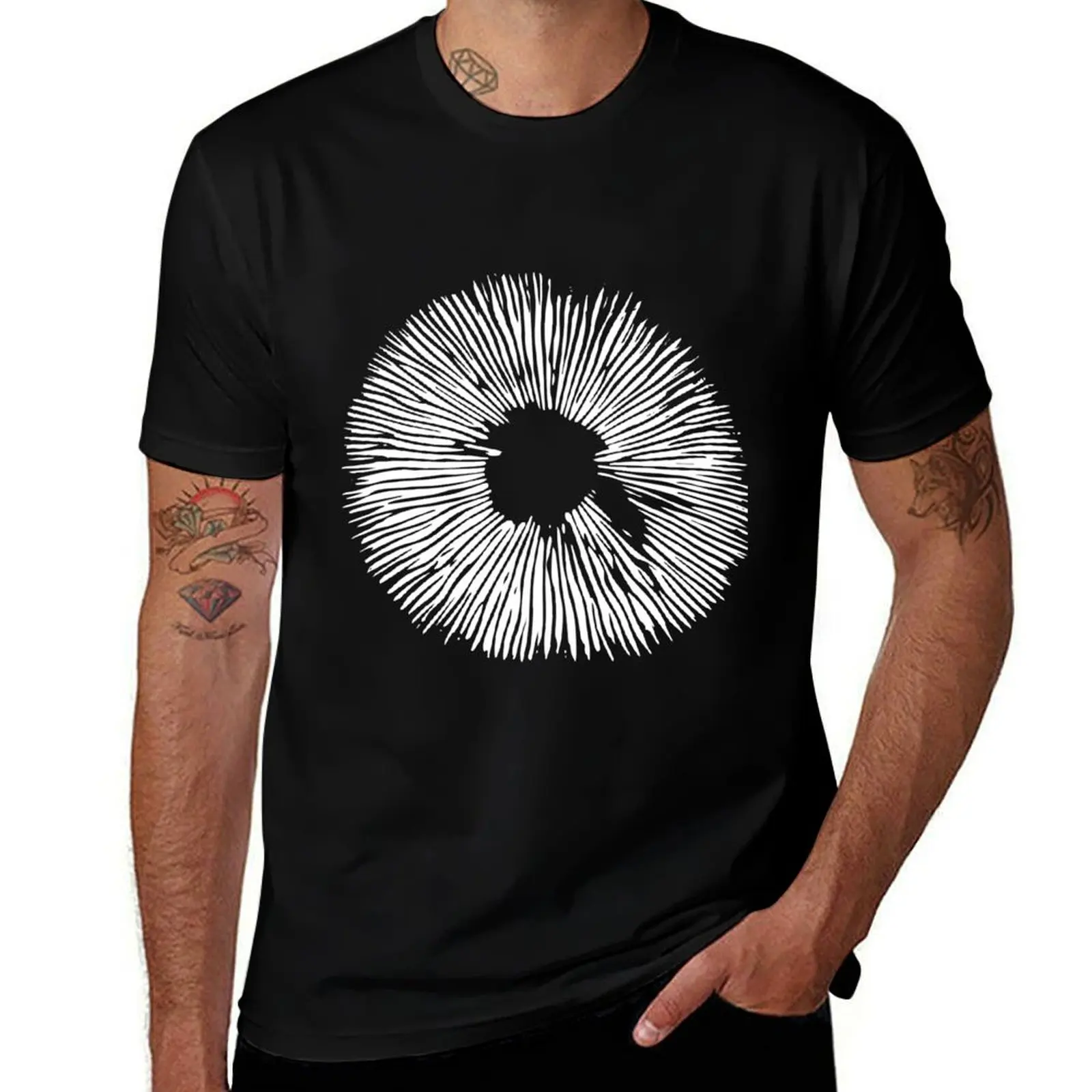 Mycology on Stencil Mushroom Spore Print black T-Shirt summer top cheap stuff Short sleeve tee blanks Men's t shirts