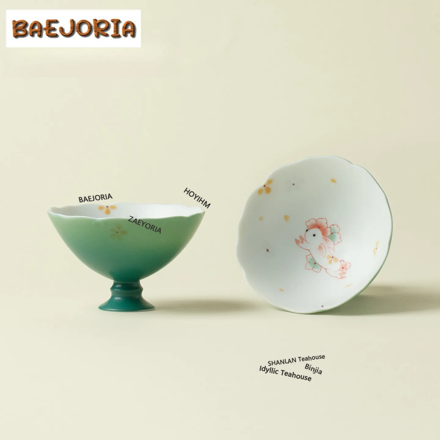 BAEJORIA 70ml Hand-painted Moon Rabbit Teacup Handmade Tea Bowl Jug Tea-tasting Fragrance Cup Chazhan Master Cups Cafes Gifts