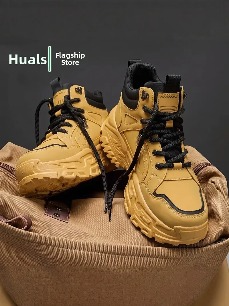 Men's High-Top Shoes Waterproof Anti-Slip Wear-Resistant Outdoor Mountain Climbing Sports Thick Bottom Heightening Labor Prot...