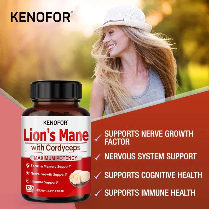 Kenofor Lion Mane Mushroom Capsule Immunity System Enhancer Memory Enhancers for Brain Amnesia Protect Brain Nerves Łagodzi stres