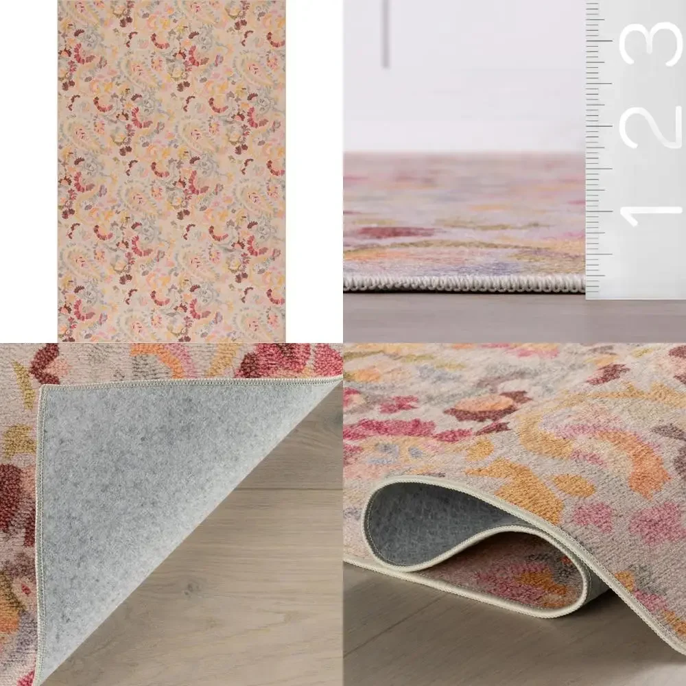 

Коврик с разноцветным цветочным узором, который можно стирать в машине, 4x6 футов, желтые акценты, прочный и стильный коврик для дома