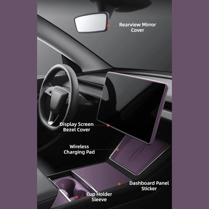 For Tesla Model 3 Highland/Y Juniper/YL Navigation Screen Rearview Mirror Protective Frames Wireless Charging Silicone Case Car - view 2