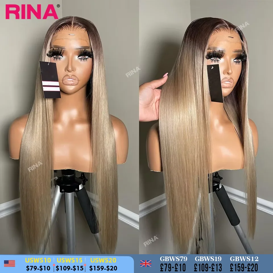 13x4 темно-коричневые блондинки, прямые человеческие волосы на кружеве спереди, плотность 200, 13x6, прозрачный кружевной фронтальный парик, бразильский для женщин