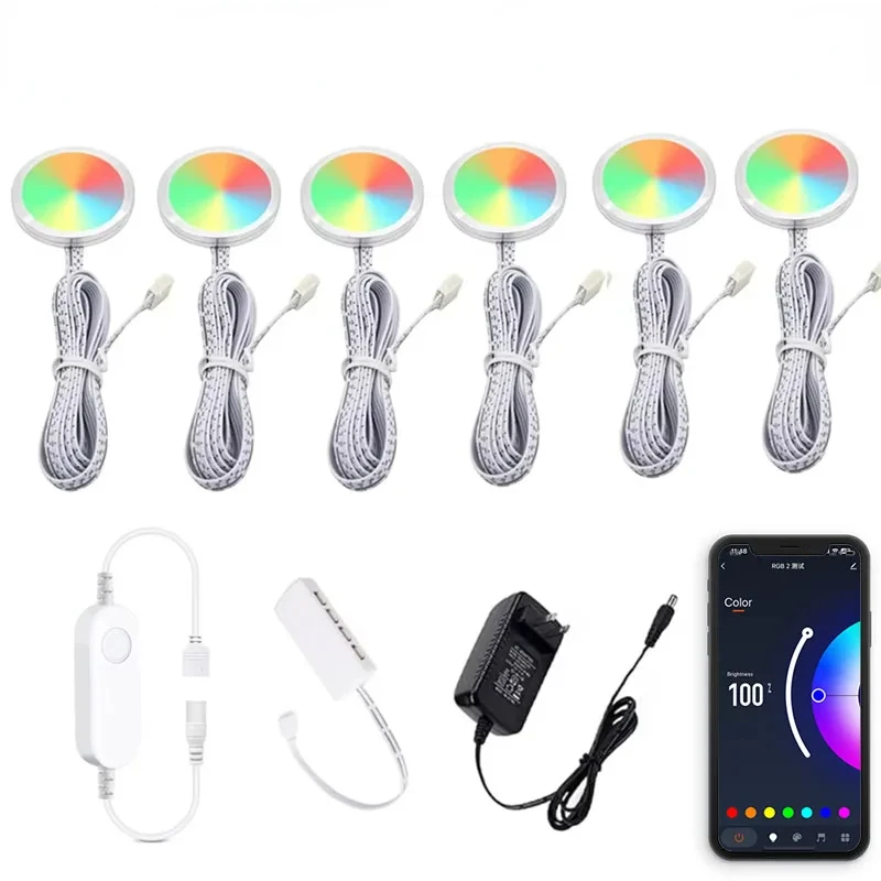 

DC12V Tuya WIFI RGB LED Under Cabinet Light Dimmable Puck Light Festival Kitchen Counter Furniture Decor Alice Alexa Google Home