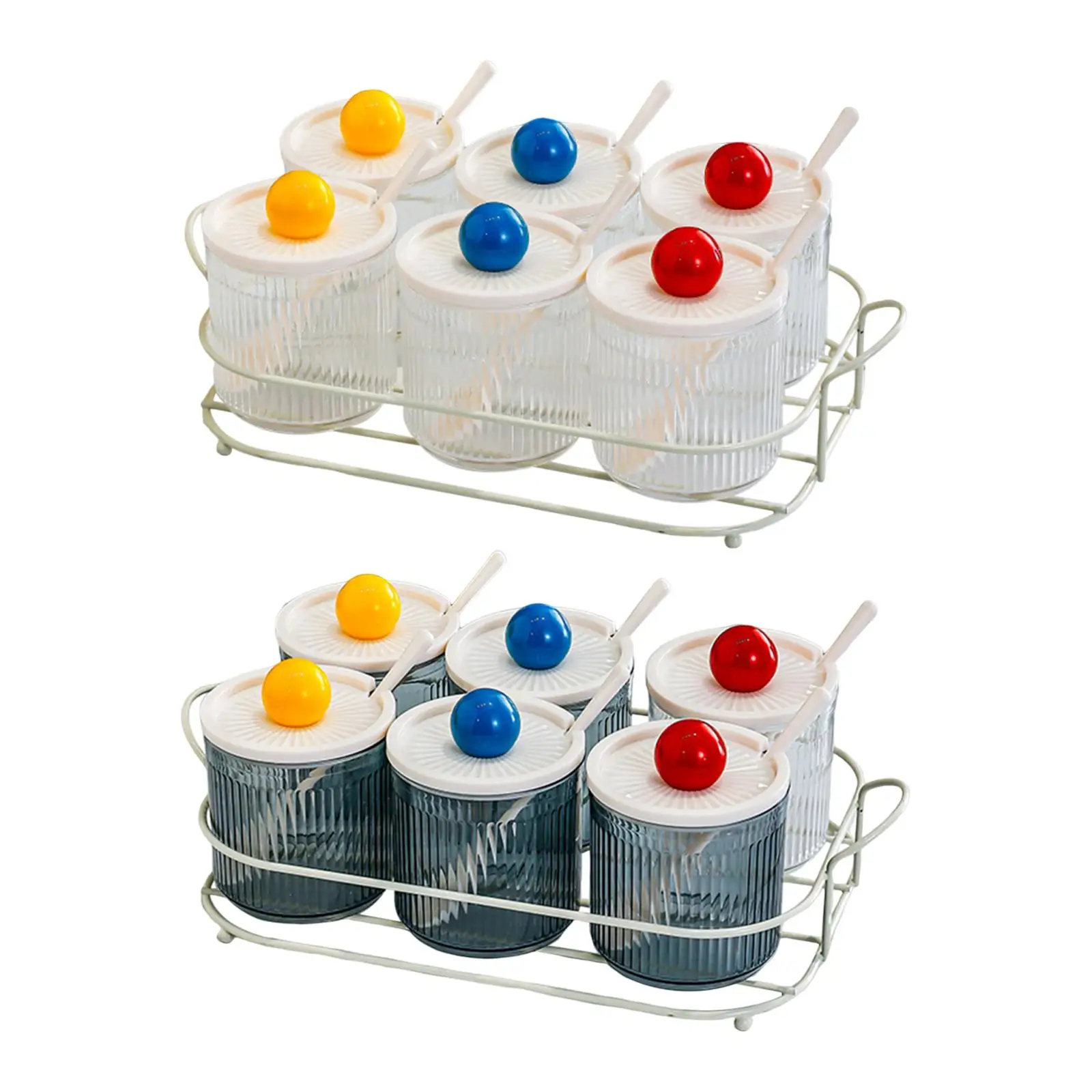 

Kitchen Condiment Storage Set with Spoon Lid Condiment Container for Coffee Bar Restaurants Kitchen Counter Pepper Sugar