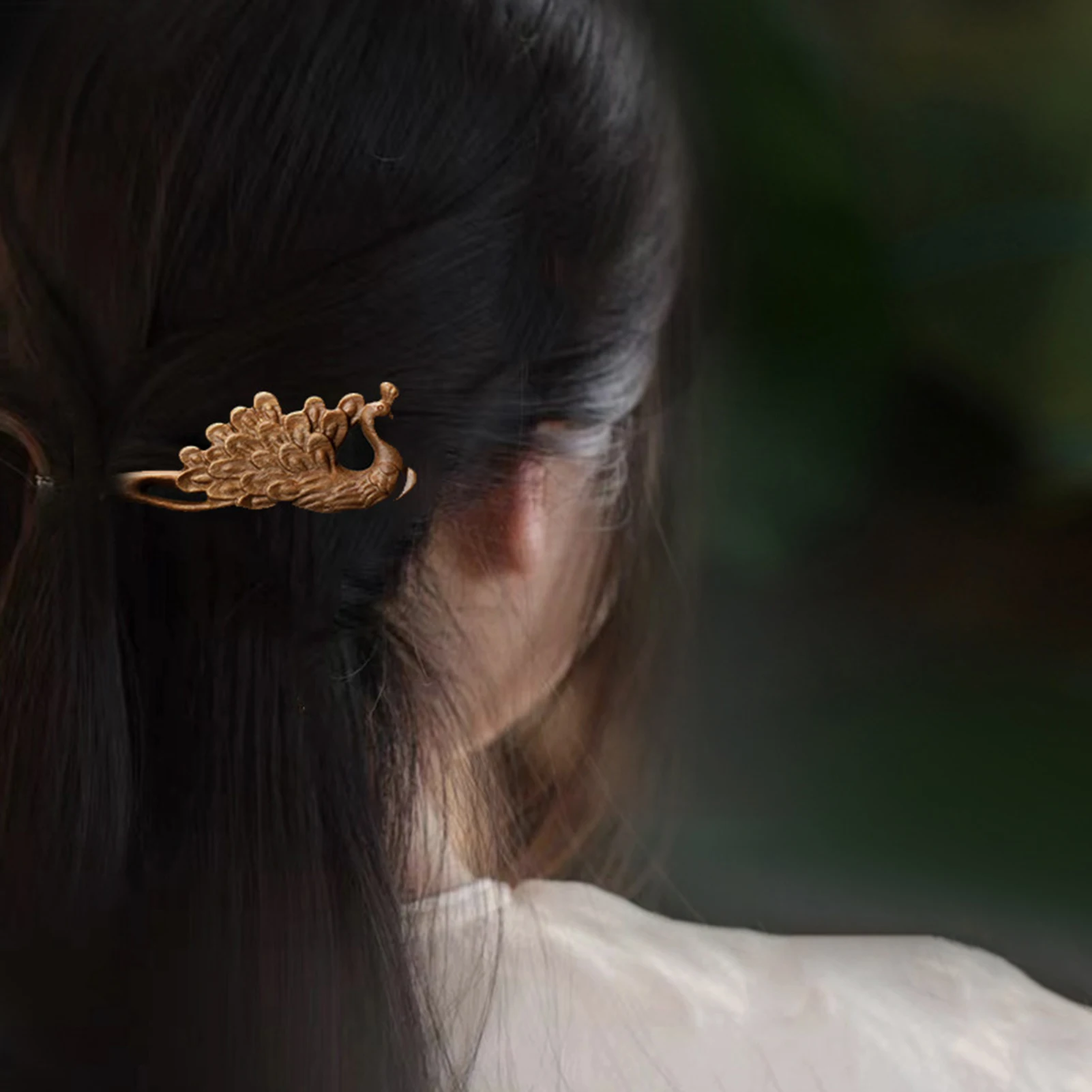 Green Sandalwood Peacock Hairpin Handmade DIY Accessory Headdress Decorations for Pairing with Hanfu Style Clothes