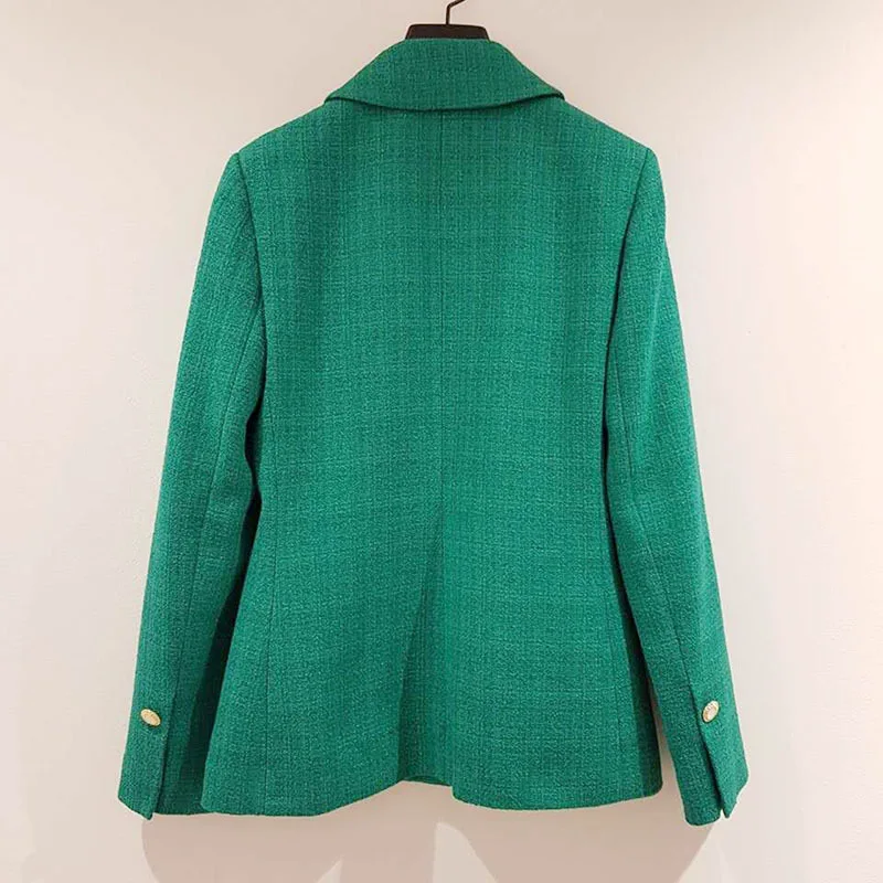 Blazer da donna giacca doppiopetto da ufficio da donna verde francese di marca di lusso cappotto casual abbigliamento invernale da ufficio donna