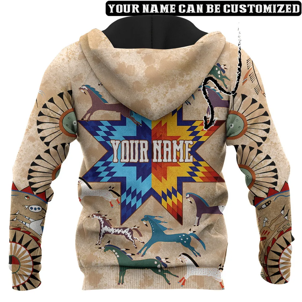 HX Indian Men Sweatshirt American Horse Star Ledger Art Patterns DIY Name 3D All Over Printed Shirt Hoodies Zipper Jacket