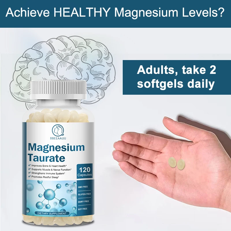 Bbeeaauu Magnesium Taurin Kapseln für Bein krämpfe, Muskel verspannungen und Unterstützung der Muskel funktion zur Förderung der kardio vaskulären Gesundheit