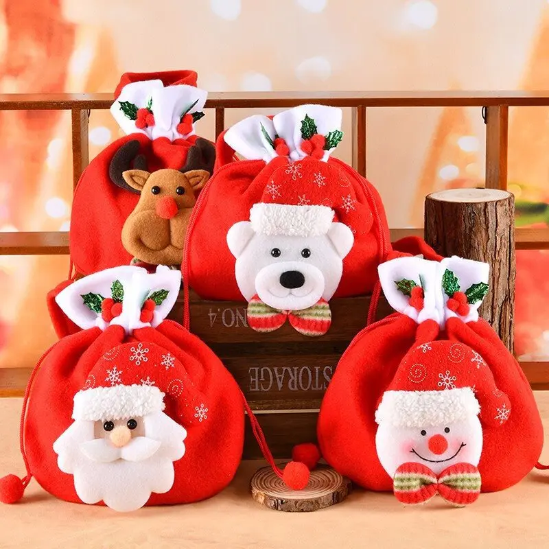 Christmas Gift Bag 2024 New Creative Apple Candy Decoration Handbag Christmas Eve Children's Small Gift Candy Bag Supplies