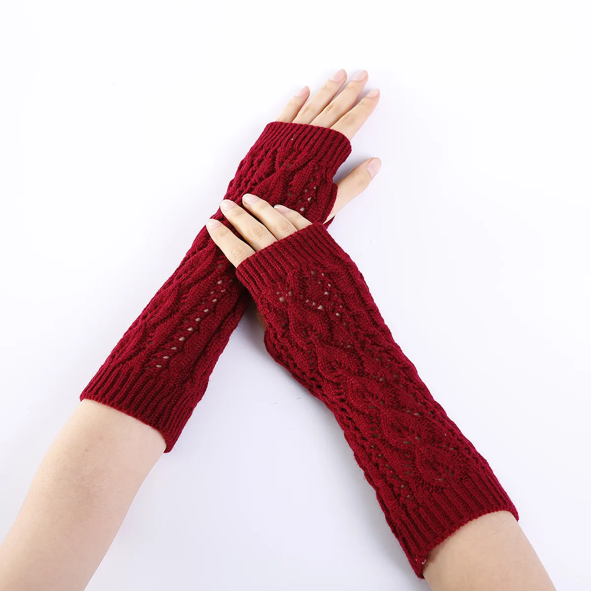 

Women Girl Arm Warmer Winter Autumn Fashion Crochet Arm Sleeve Leaves Knitted Mitten Thumb Hole Fingerless Glove Wrist Warmer