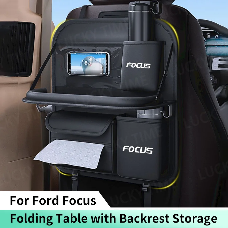 Car Seat Back Organizer Auto Backseat Storage Bag with Foldable Table Tray Tablet Holder Tissue Box For Ford Focus Mk2 Mk3 Mk4