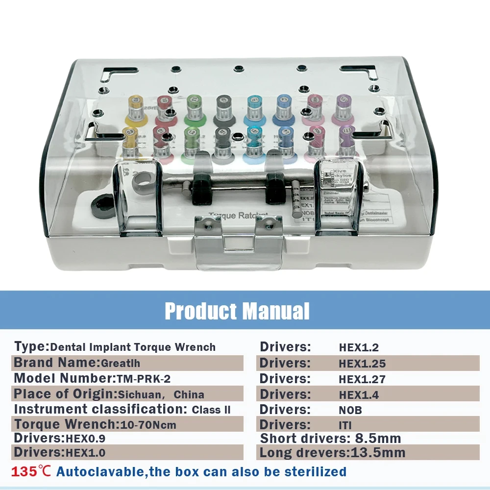 Dental Implant Screwdriver Universal Hand Driver with Autoclavable Box Dental Torque Wrench Prosthetic Kit Implant Tool