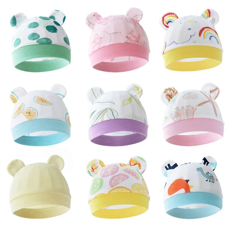 New Design Cute Print No Scratch Infant Unisex Baby Boys Girls Newborn Cap Mitten Sock Sets