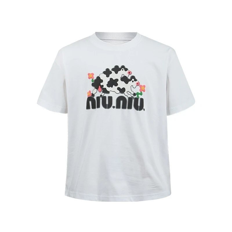 

Летняя повседневная свободная футболка с короткими рукавами для мужчин и женщин, футболка с половиной рукавов из американской коровы на спине Niu