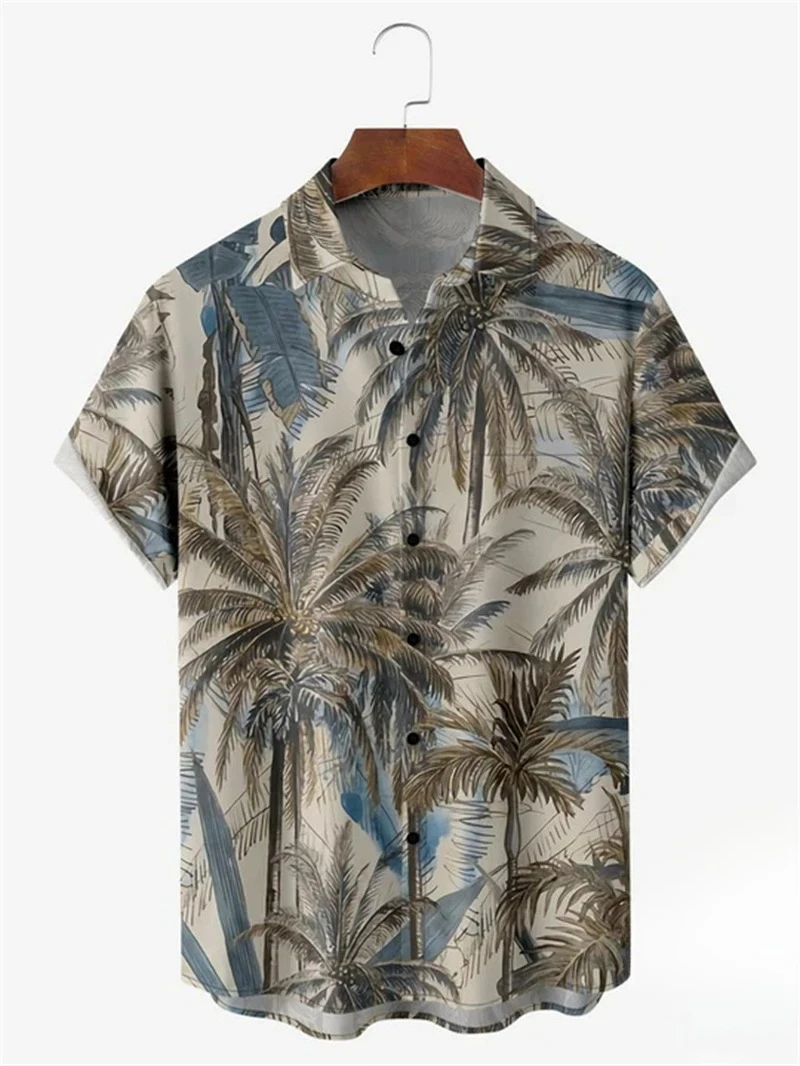 جديد الرجال هاواي شاطئ قصيرة الأكمام قميص ثلاثية الأبعاد طباعة شجرة جوز الهند نمط الرجال الشارع الشهير الهيب هوب ملابس غير رسمية كبيرة الحجم Y2k #1