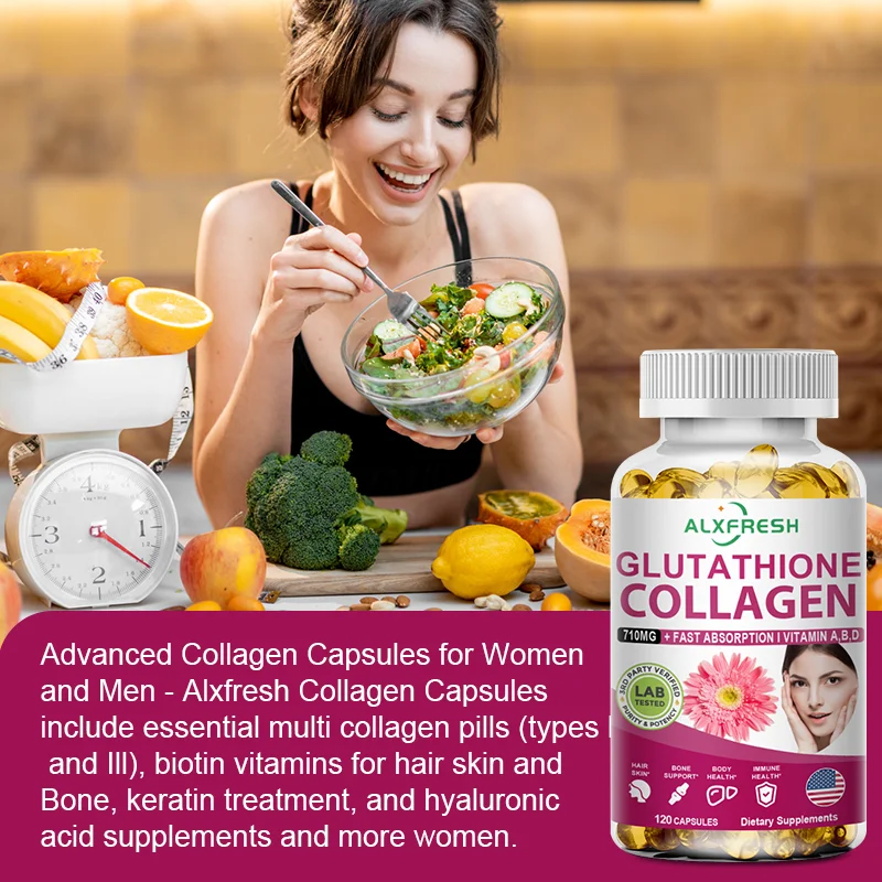 Multi Collagen & Glutathione Biotin Supplement for Skin , Hair, Bone Health Support with Vitamin A D B6 B12 Capsules