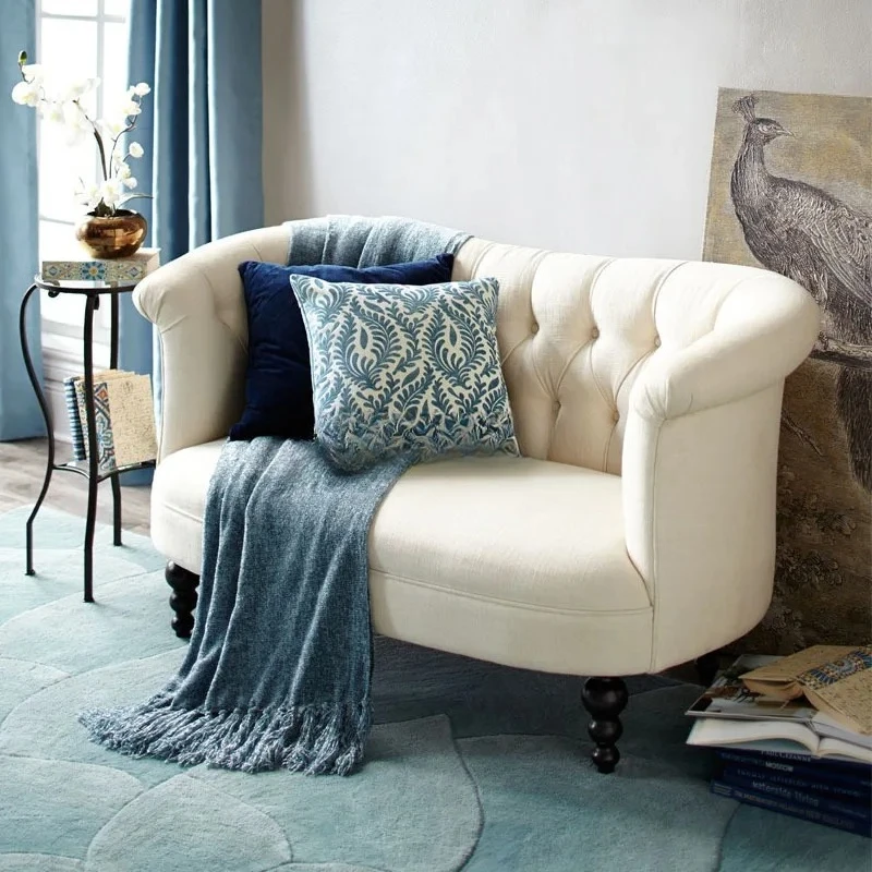 A  American Rural Combination Single And Double Fabric Sofa All Solid Wood Custom Furniture
