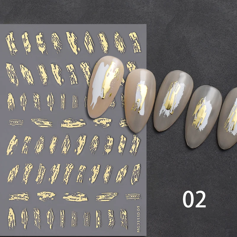 5D Nail Strip Stickers Gold/Silver Irregular Gypsum Lines Nail Art Adhesive Nail Sticker UV Gel DIY Foil Tips Decals