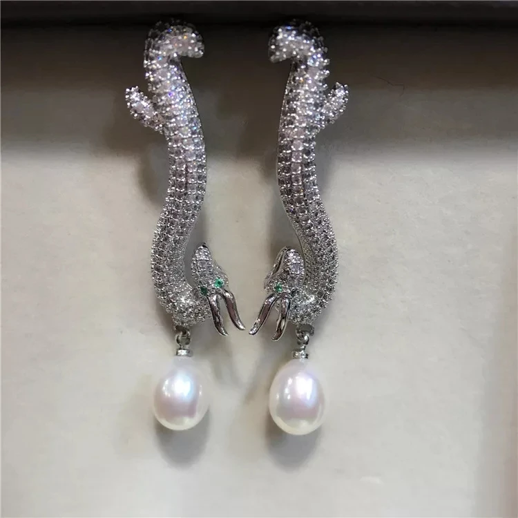 

one pair white freshwater pearl rice7-9mm darogon hook s925 hook earrings wholesale beads nature