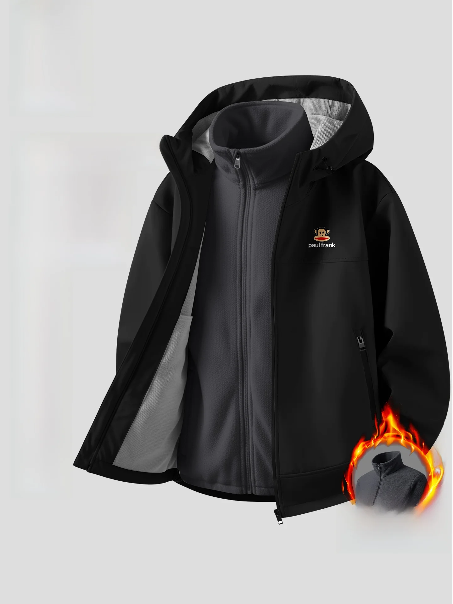 

Мужская демисезонная куртка 3-в-1: мягкая, ветрозащитная, теплая, с капюшоном, с дизайном обезьяны, для активного отдыха и повседневной носки