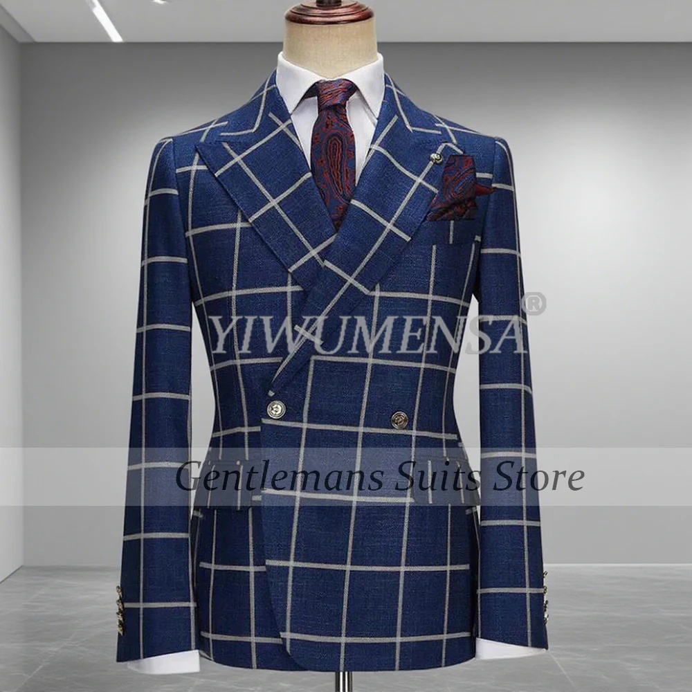 

Classic Business Suits Men 2 Pieces Sets Italian Design Plaid Check Prom Blazers Customized Male Dinner Party Groom Tuxedos 2026