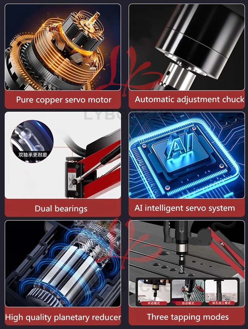 M2 -M10 M3-M16 M3-M20 600W  Touch Screen Tapping Machine Vertical Universal Electric Tapper Threading Machine with ISO Chucks