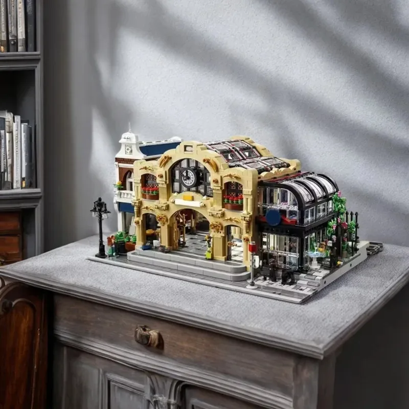 Blocos de construção 3050 peças moc 910034 modelo de montagem de estação de trem cruzado, brinquedo educativo para crianças, presente, decoração, exibição