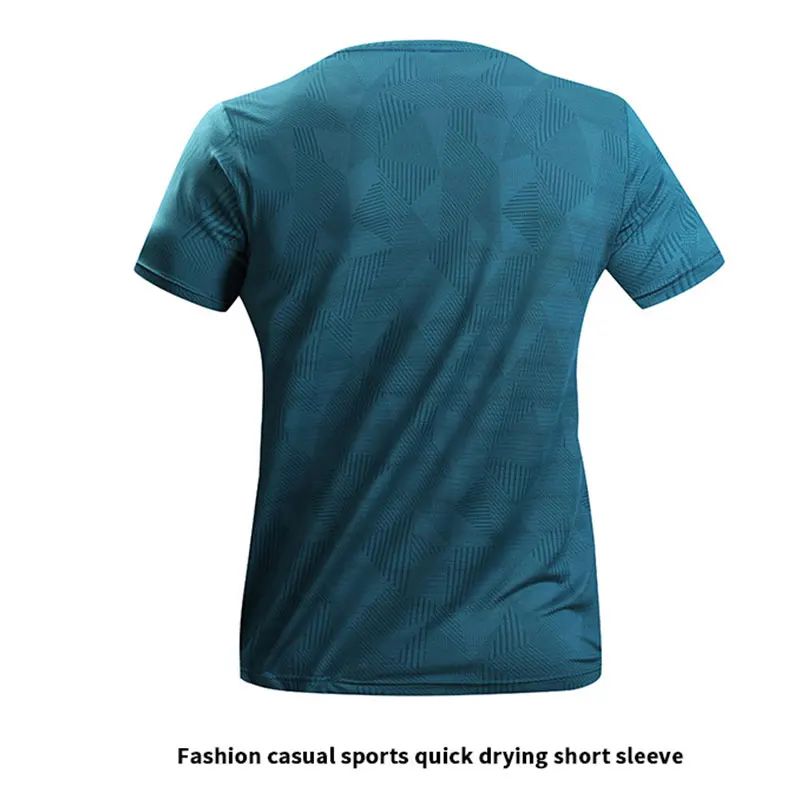 Men Running Quick Drying T-shirts Geometric Printing Breathable Hiking Fishing Tees Soft Elasticity Outdoor Sports Short Shirt
