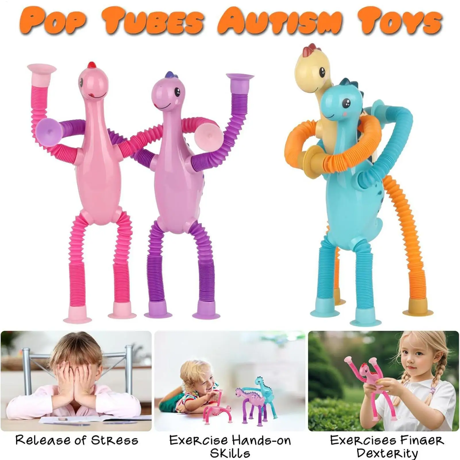 

Телескопические трубки, сенсорные игрушки, 4 шт., детские гибкие трубки, игрушки-динозавры, развивающие сувениры для вечеринок с подсветкой для